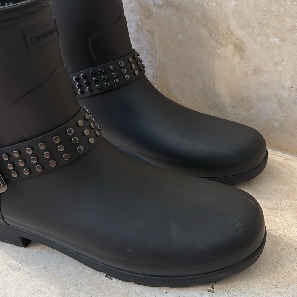 Hunter Black Ankle Boots with Studded Straps - Picture 8 of 8